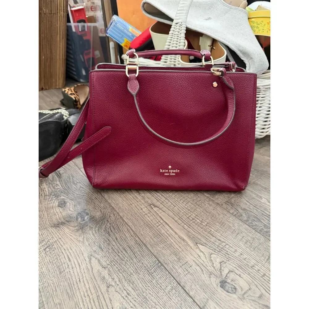Kate Spade Leila Handbag Cherrywood Red Medium Triple Compartment Satchel